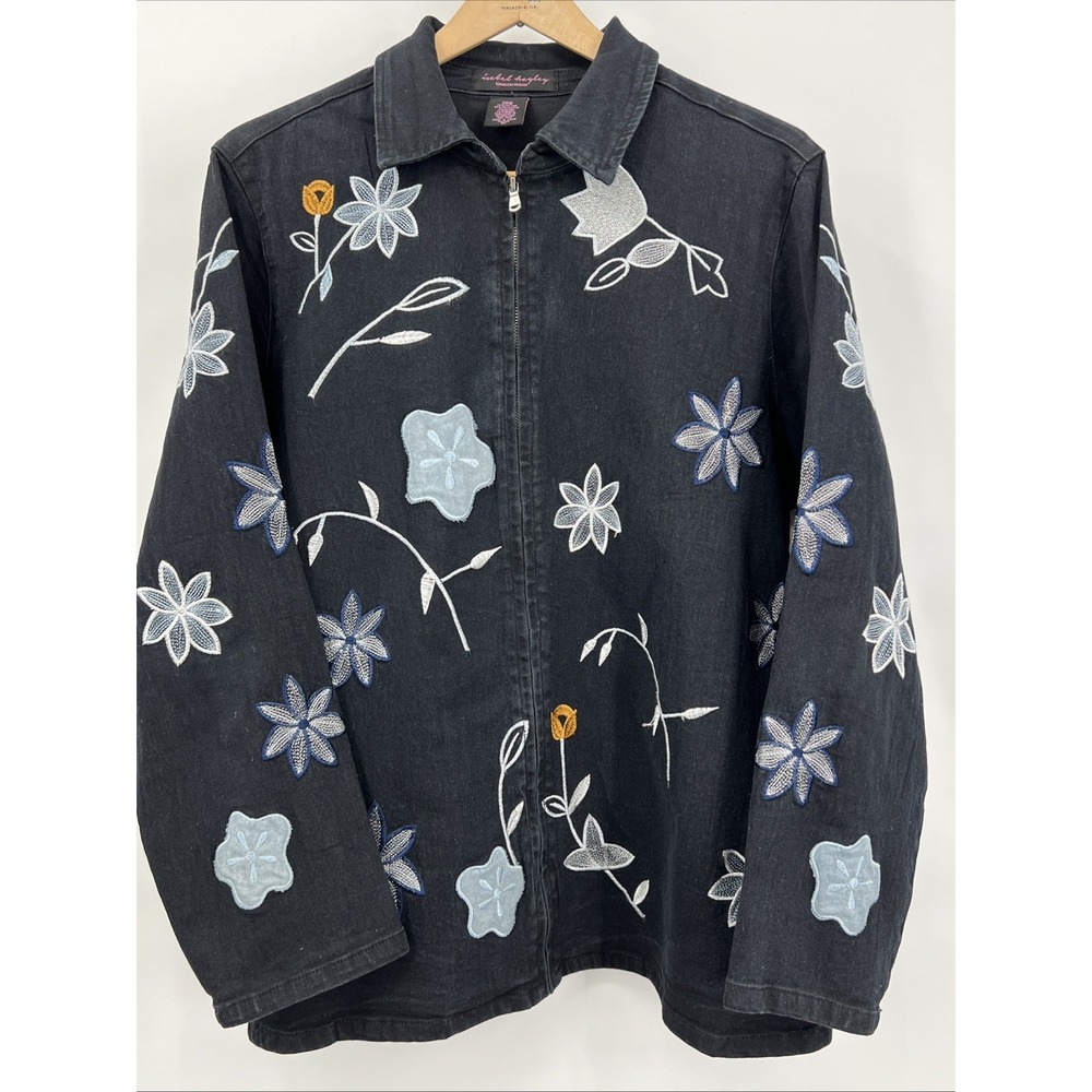 Isabel Hayley Timeless Trends Black Floral Embroidered‎ Denim Jacket Women's 20W